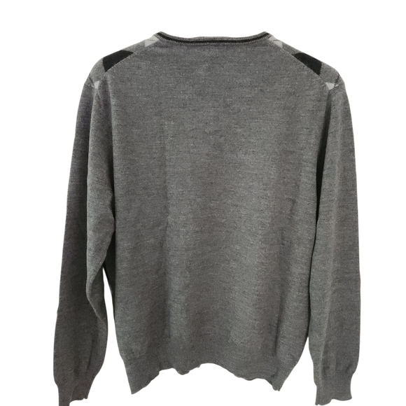 GARRET SCOTT 100% extra-fine merino wool argyle v-neck sweater small - Picture 3 of 11